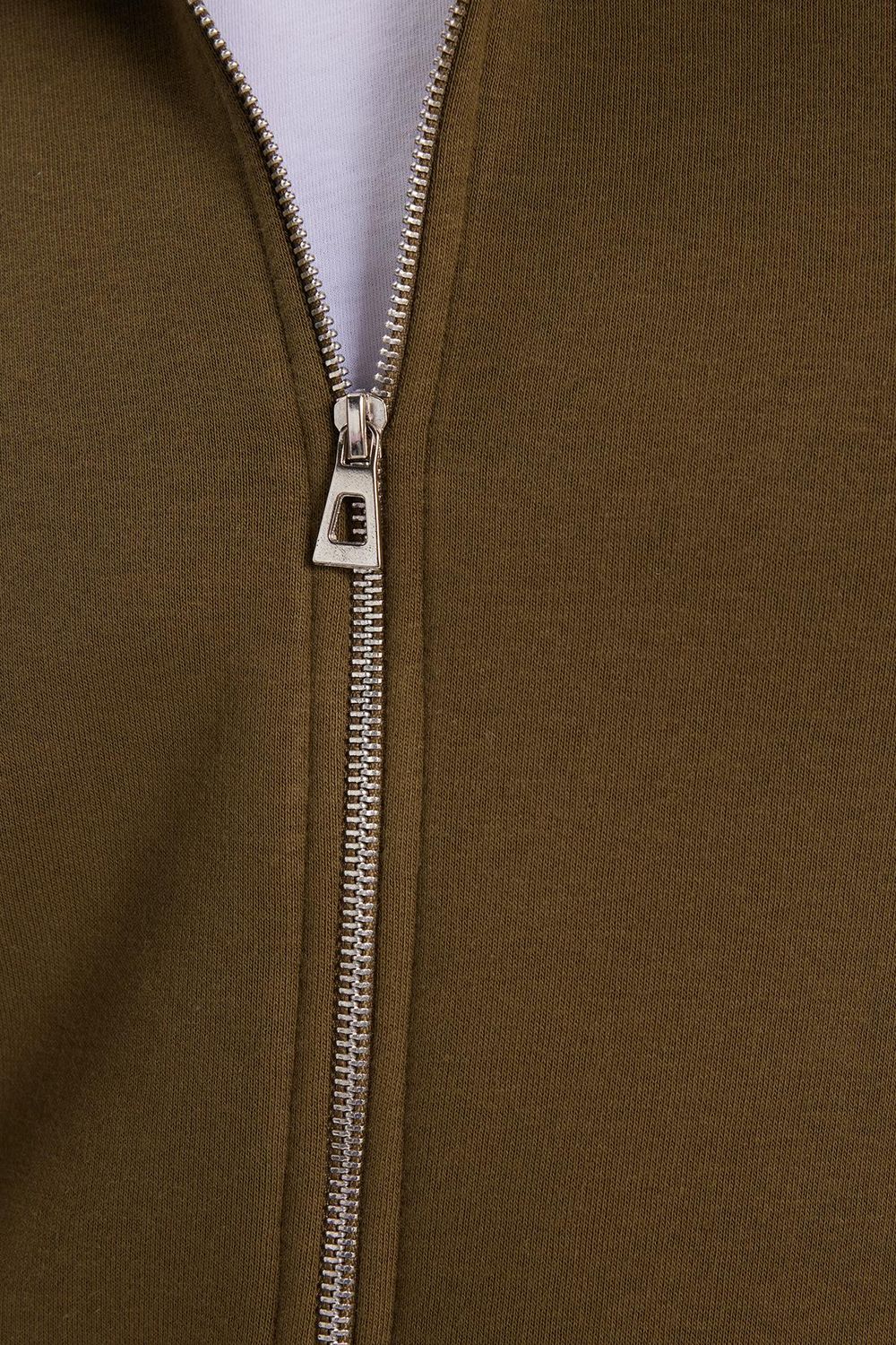 Unisex Relax Fit Rahat Kesim Pamuklu İçi Polarlı Fermuarlı Yeşil Polo Yaka Flato Cepli Sweatshirt Hırka