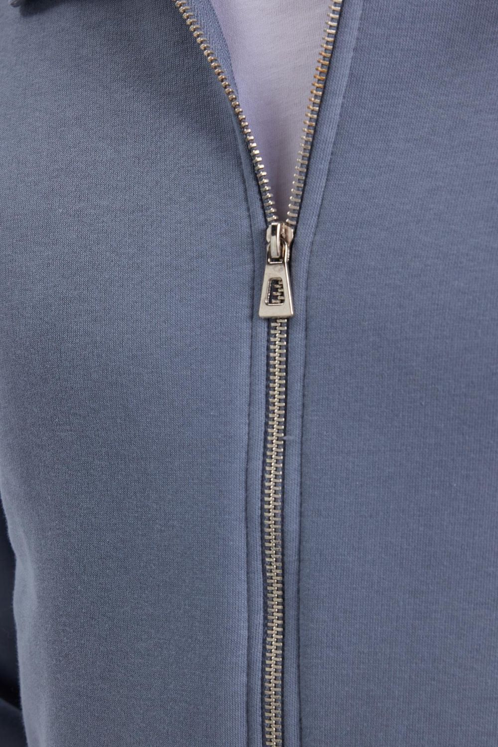 Unisex Relax Fit Rahat Kesim Pamuklu İç Polarlı Fermuarlı Gri Polo Yaka Flato Cepli Sweatshirt Hırka