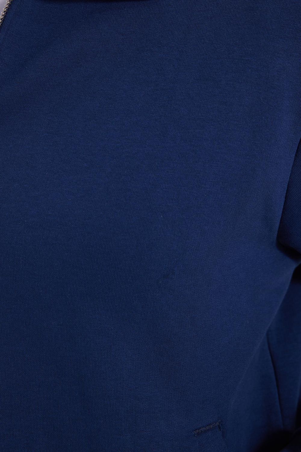 Unisex Relax Fit Rahat Kesim Pamuklu İç Polarlı Fermuarlı Lacivert Polo Yaka Flato Cepli Sweatshirt Hırka