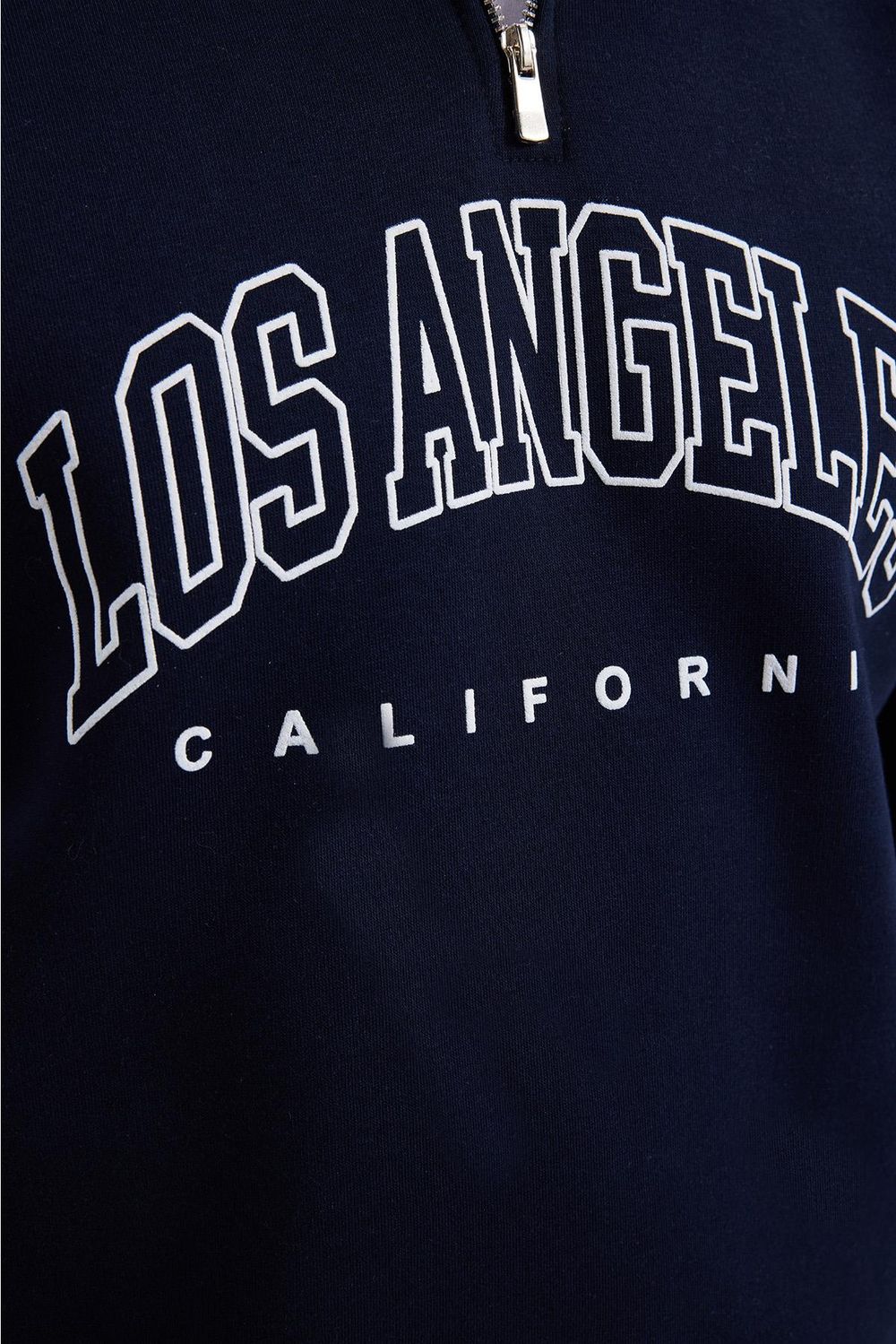 Erkek Relax Fit Rahat Kesim Pamuklu Yarım Fermuarlı Baskılı Lacivert Sweatshirt