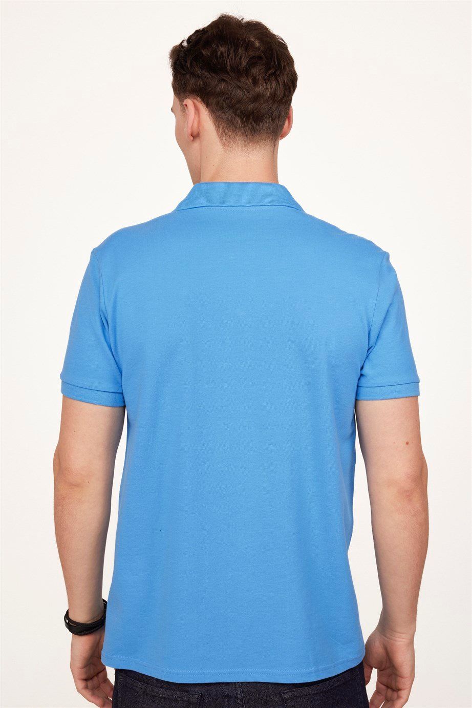 Erkek Polo Yaka Slim Fit Düz Pamuk Pike Tişört