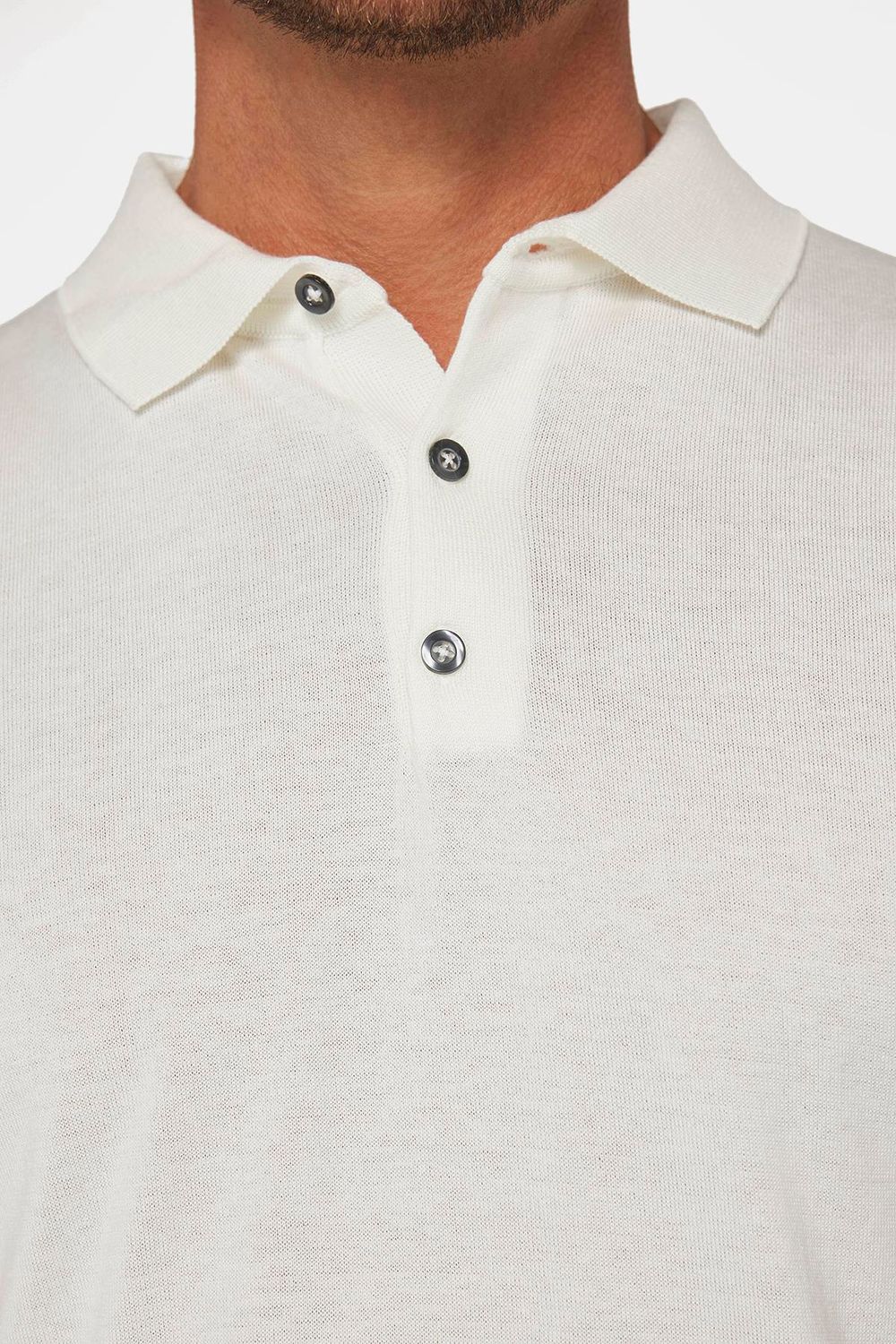 Erkek Slim Fit Dar Kesim Pamuklu Örme Triko Beyaz Polo Yaka Tişört