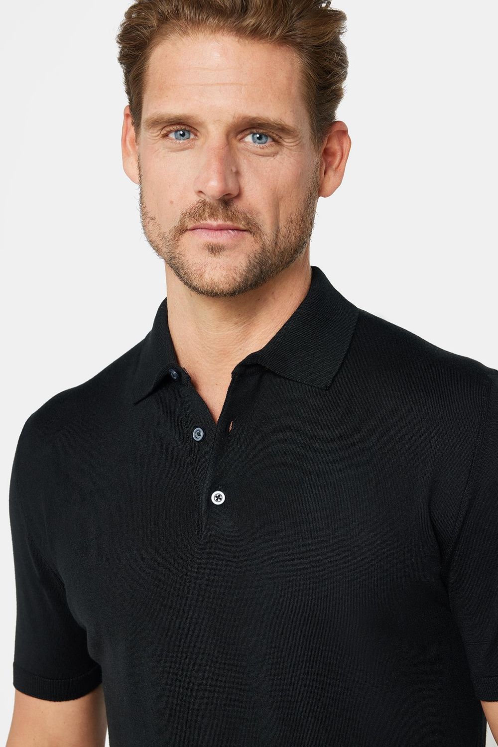 Erkek Slim Fit Dar Kesim Pamuklu Örme Triko Siyah Polo Yaka Tişört