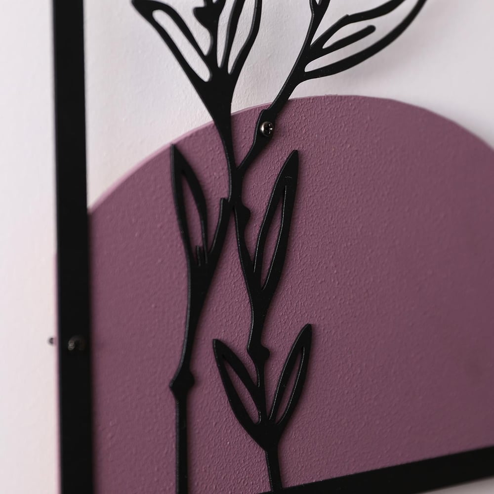 Boho Tarzı  Geometrik ve Botanik Ahşap Detaylı Metal Tablo Seti – Minimalist Line Art Duvar Dekoru, Modern Bohem Stil, Çiçek Temalı Duvar Süsü