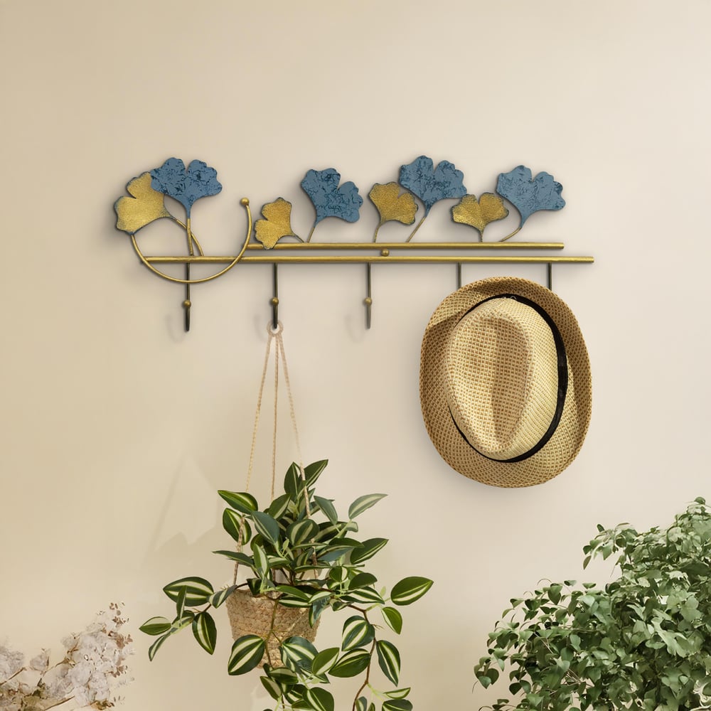 Ginkgo yaprağı desenli metal duvar askısı – modern ferforje el boyaması askılık