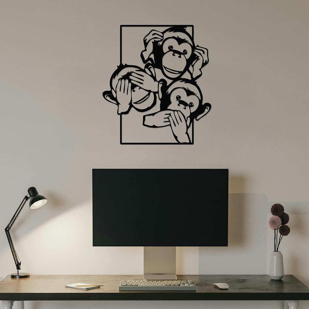 Wise Monkeys Üç Maymun Metal Duvar Panosu, Eğlenceli Metal Tablo