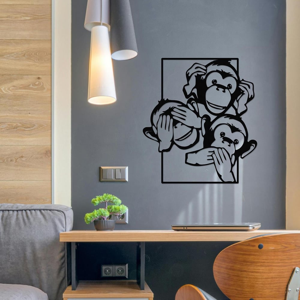 Wise Monkeys Üç Maymun Metal Duvar Panosu, Eğlenceli Metal Tablo
