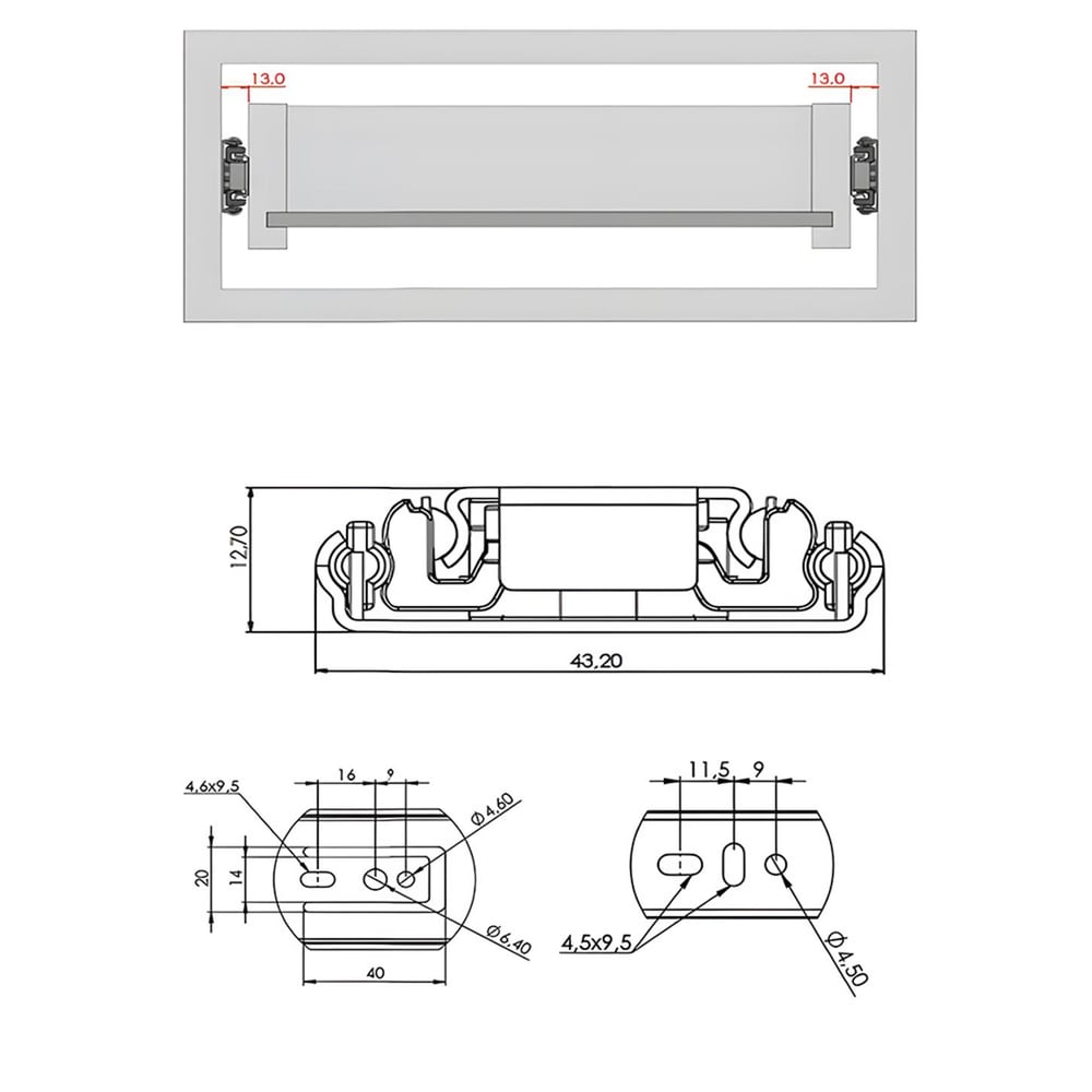 Canex Bas-Aç Teleskopik Bilyalı Ray (Kaplamalı)  Genişlik 43 mm Ray Uzunluğu 300 mm