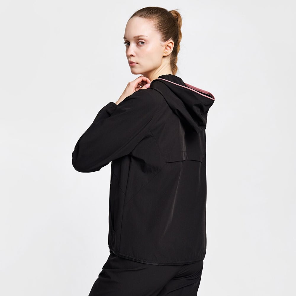 Lescon 26B-2012 Kadın Koşu Fermuarlı Siyah Kapüşonlu Sweatshirt 