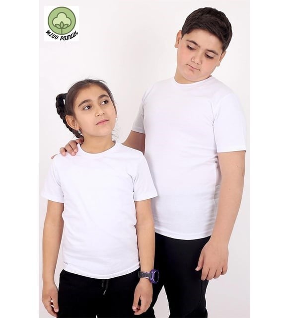 Basic Bisiklet Yaka %100 Pamuk Likralı Düz Unisex Çocuk T-shirt