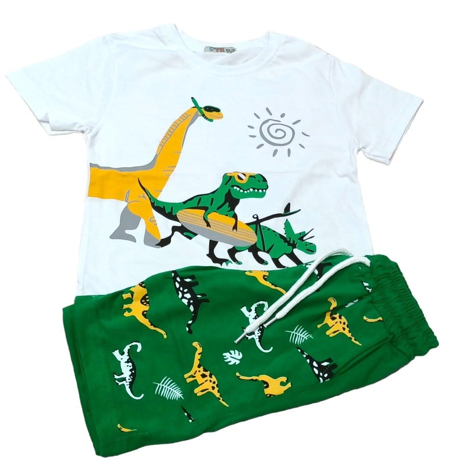 Dino Baskılı Erkek Çocuk Yazlık Takım Kapri Alt üst