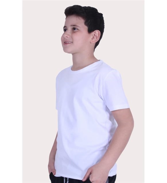 Basic Bisiklet Yaka %100 Pamuk Likralı Düz Unisex Çocuk T-shirt