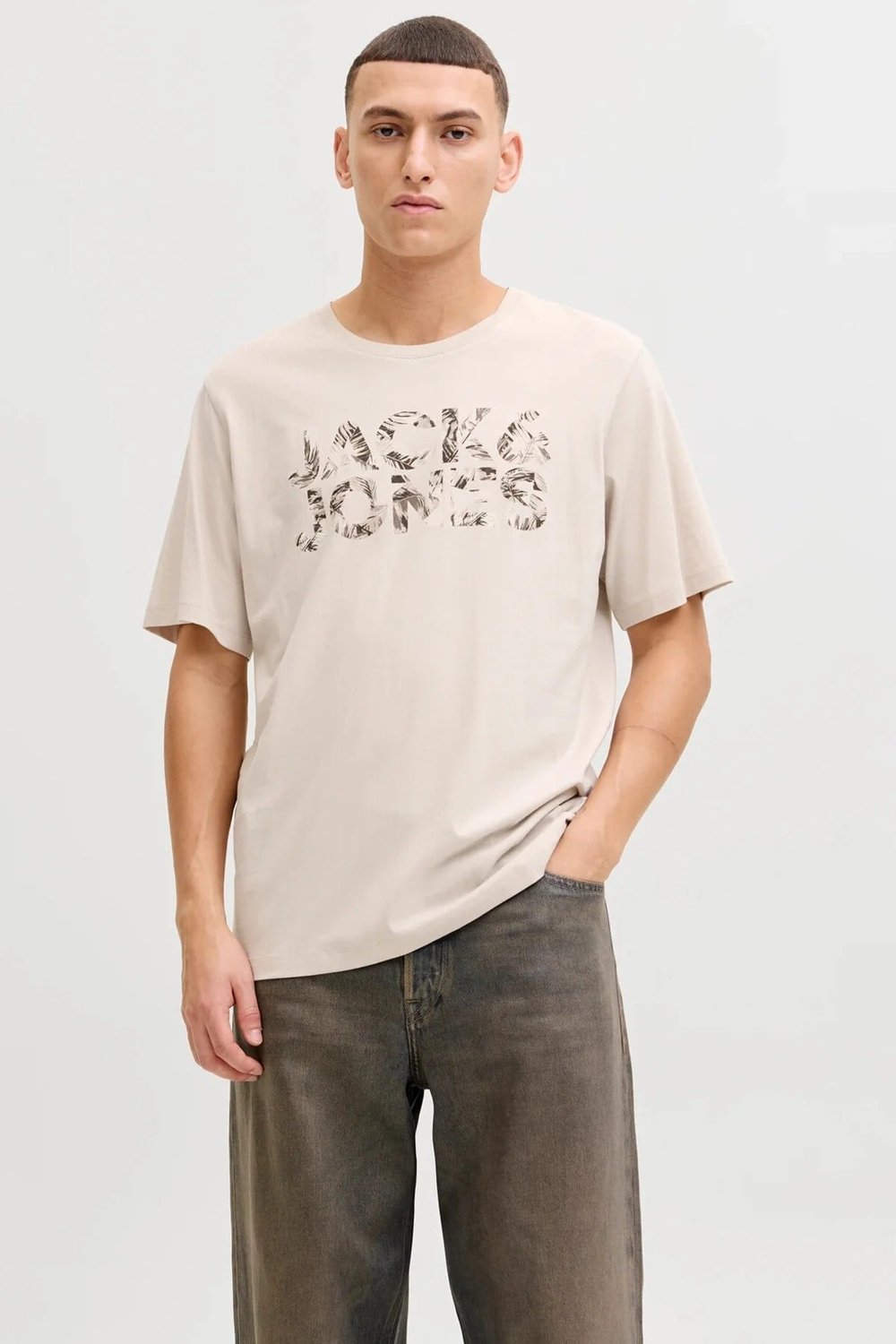 Jack Jones Jjejeff Logo Tee Ss Sn Erkek Bej T-shirt 