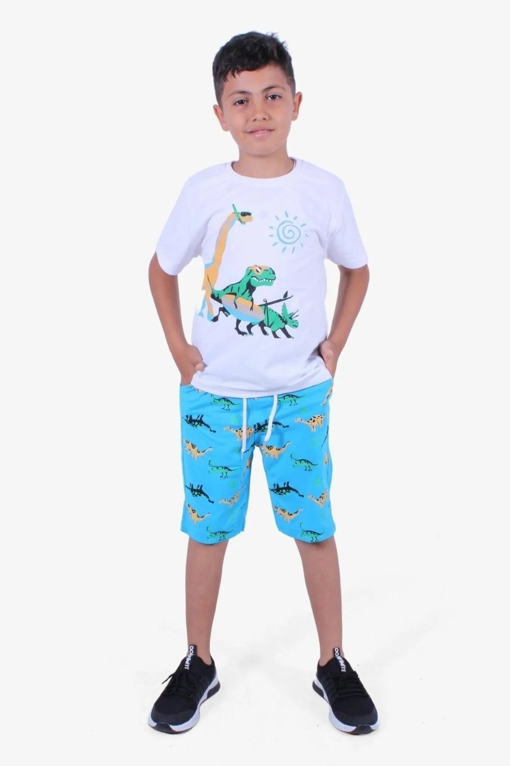 Dino Baskılı Erkek Çocuk Yazlık Takım Kapri Alt üst