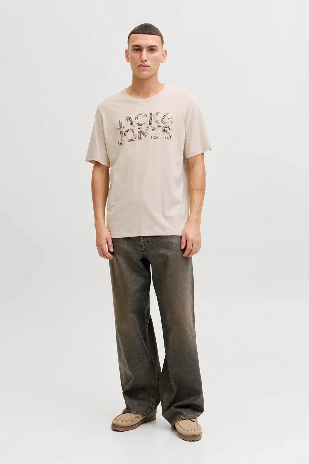 Jack Jones Jjejeff Logo Tee Ss Sn Erkek Bej T-shirt 