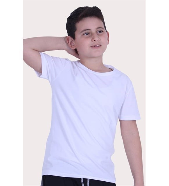 Basic Bisiklet Yaka %100 Pamuk Likralı Düz Unisex Çocuk T-shirt