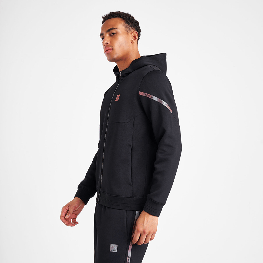 Lescon Erkek Fermuarlı Kapüşonlu Siyah  Sweatshirt 25N-1128