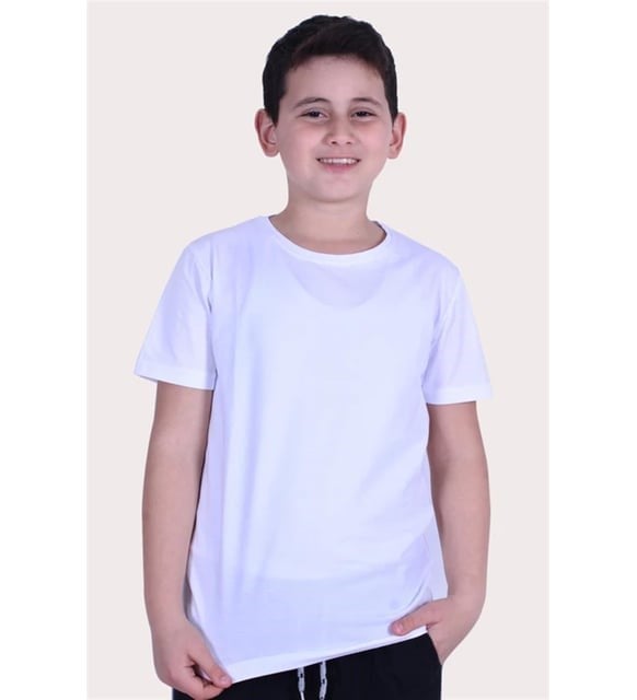 Basic Bisiklet Yaka %100 Pamuk Likralı Düz Unisex Çocuk T-shirt