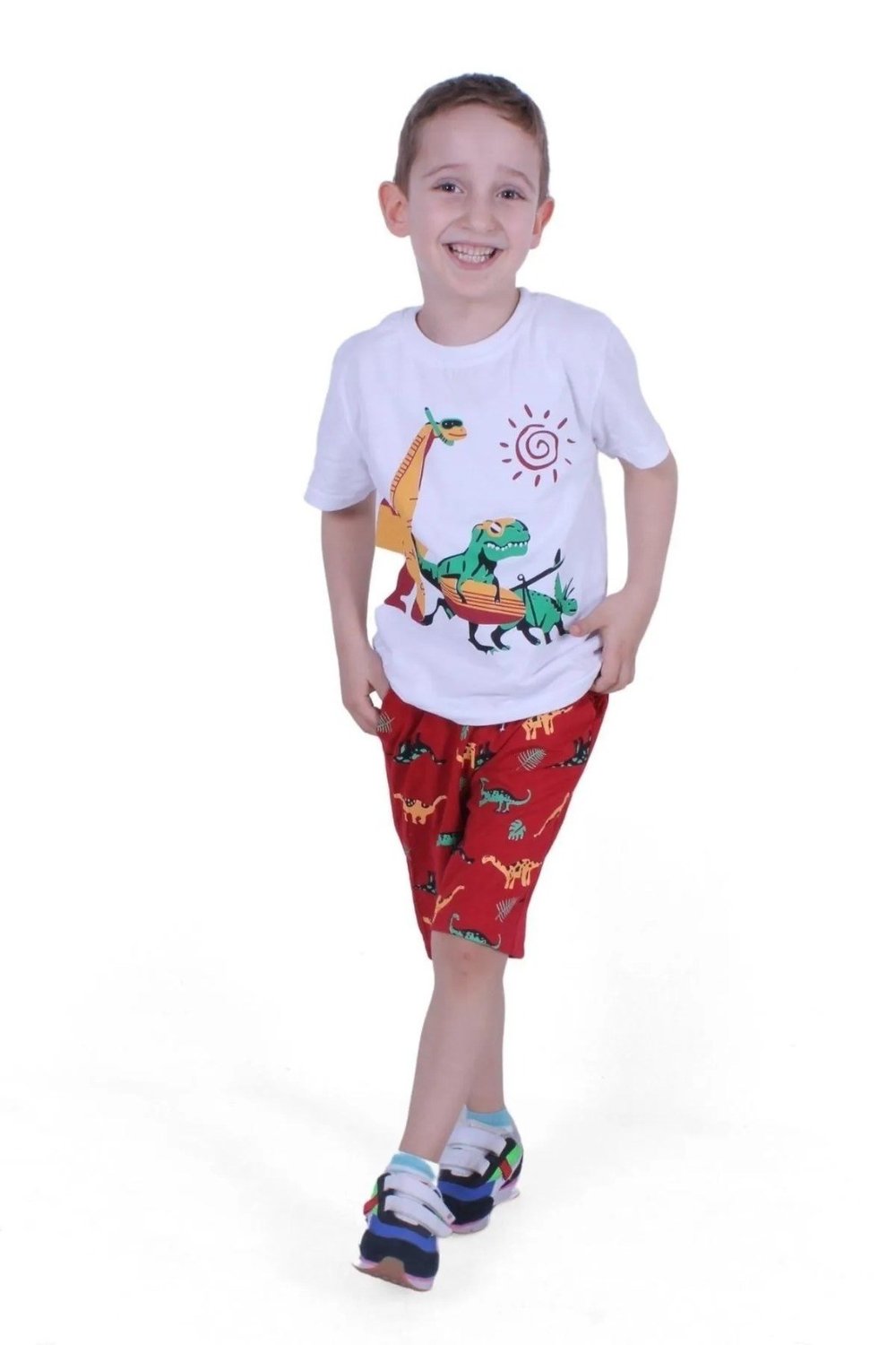Dino Baskılı Erkek Çocuk Yazlık Takım Kapri Alt üst