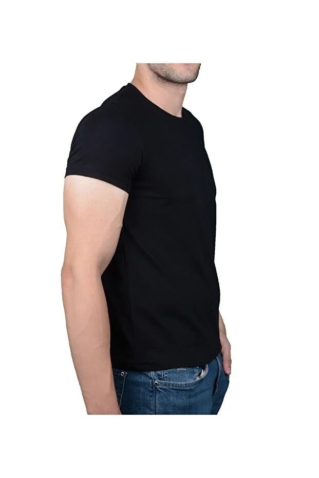 Solo Erkek %100 Organik Pamuklu Kalın Dokulu Bisiklet Yakalı Siyah T-shirt