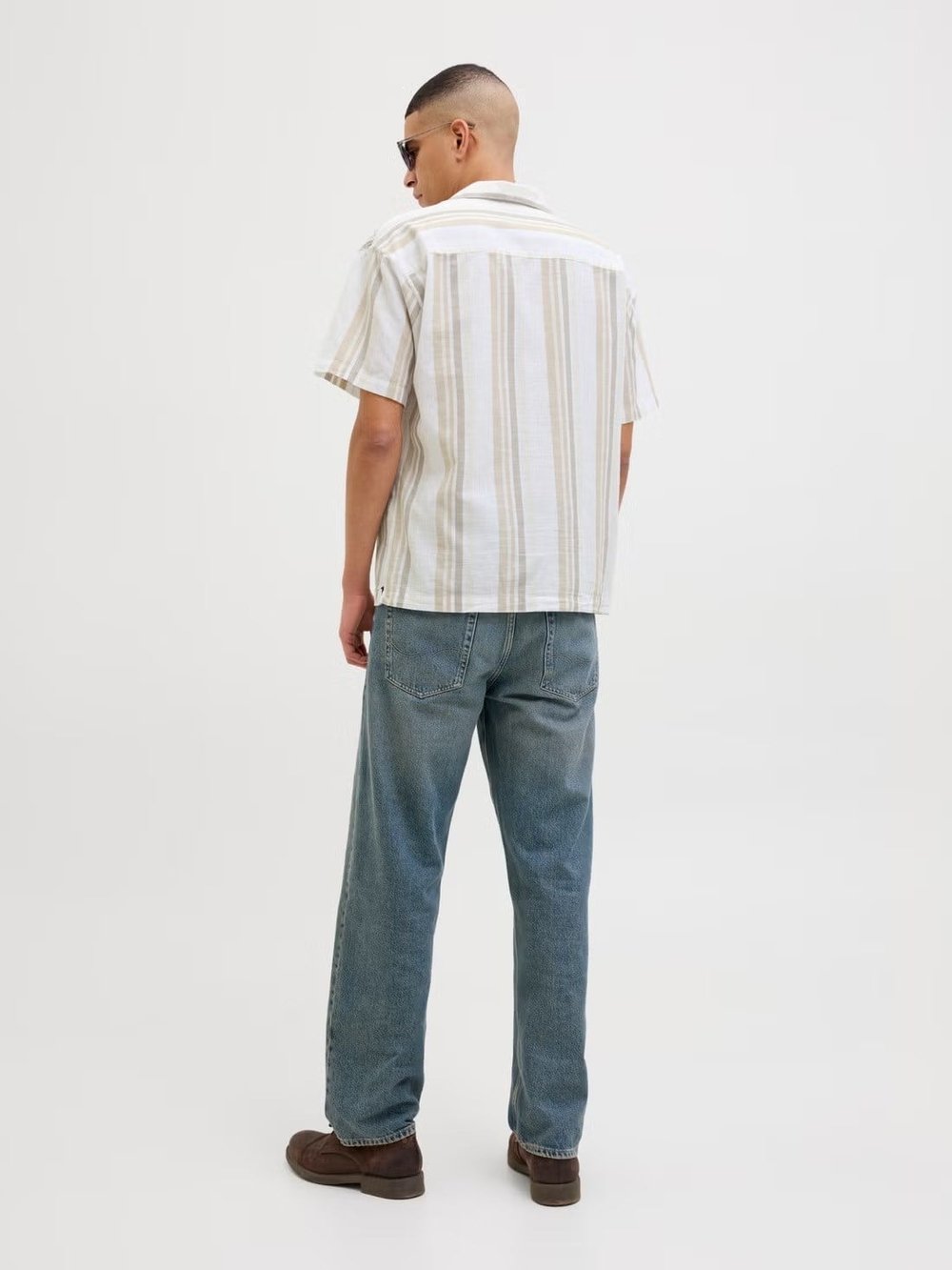 Jack & Jones Jprccsummer Stripe Resort S/S Shirt Sn Krem Erkek Kısa Kol Gömlek
