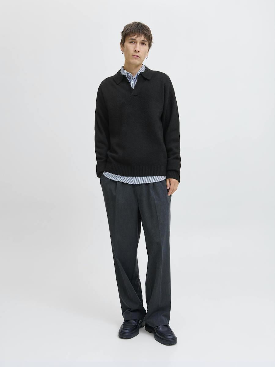 Jack & Jones JJSOHO OLLIE KNIT SPLIT NECK LN Yakalı Kazak