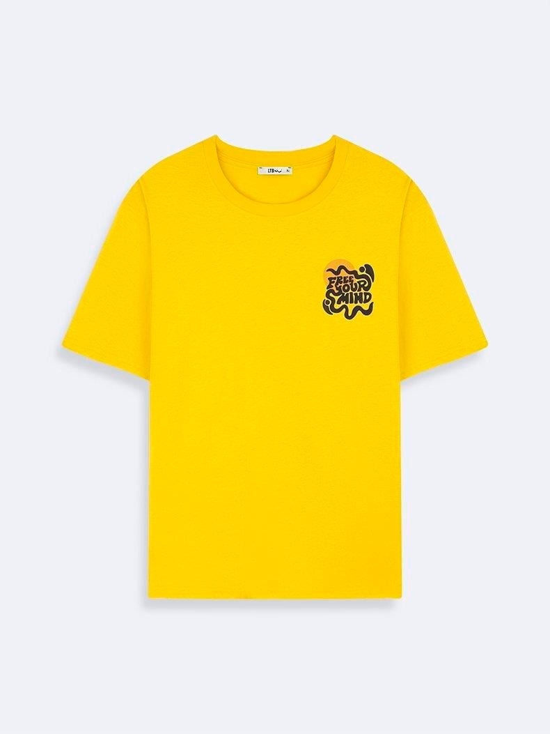 Ltb LEBOSA Erkek Sıfır Yaka Kısa Kol Sarı T-Shirt 1225842896089