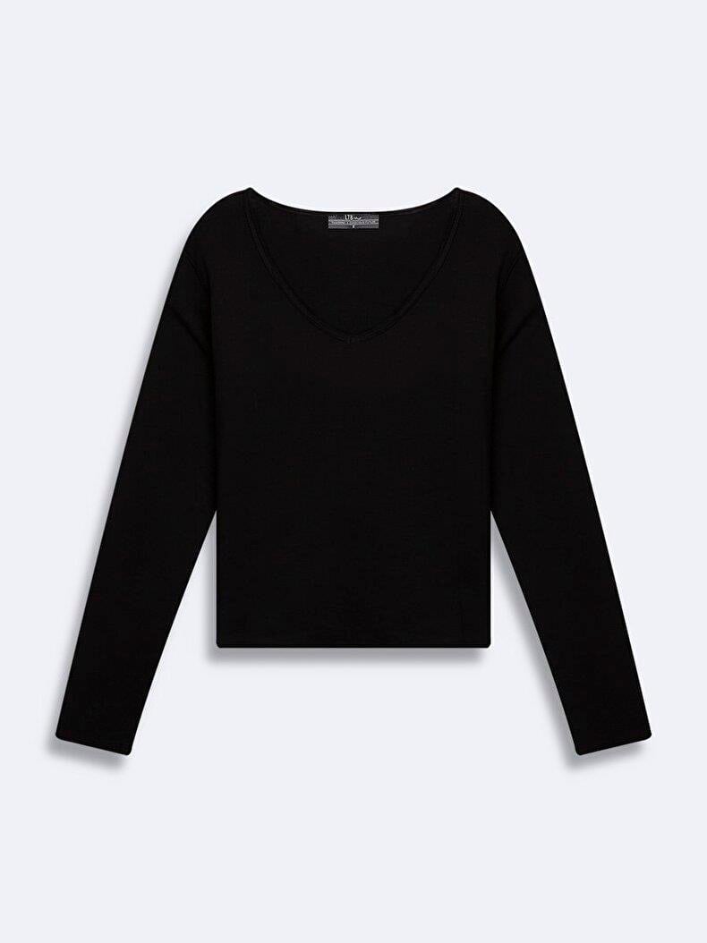 Ltb MABADA Kesik V Yaka Soluk Görünümlü Siyah Sweatshırt 1125810666089
