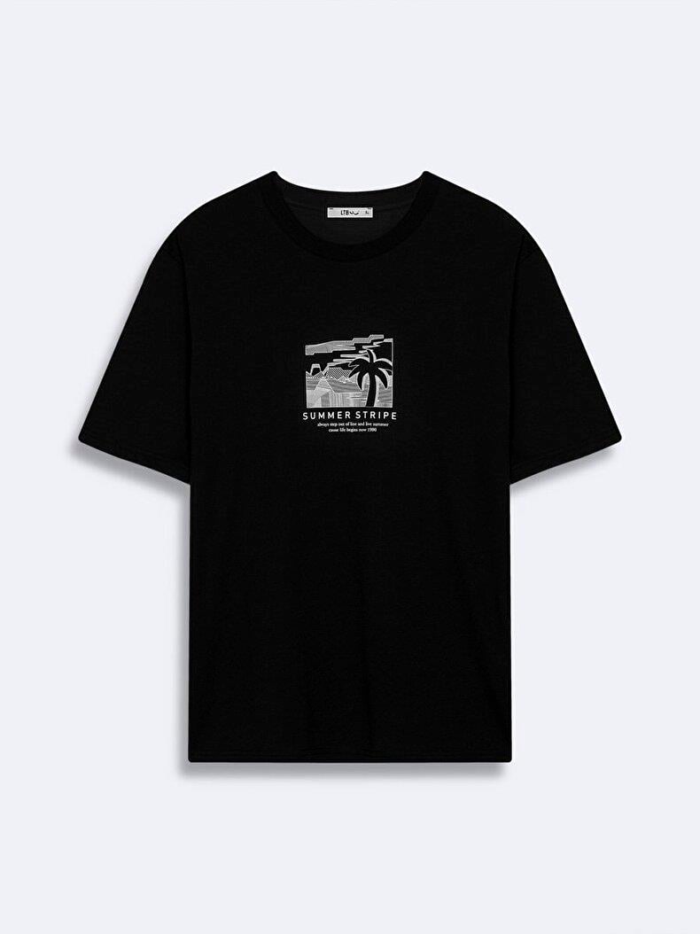 LTB SEZONO Erkek Sıfır Yaka Kısa Kol Regular Siyah T-Shirt 1225841796089