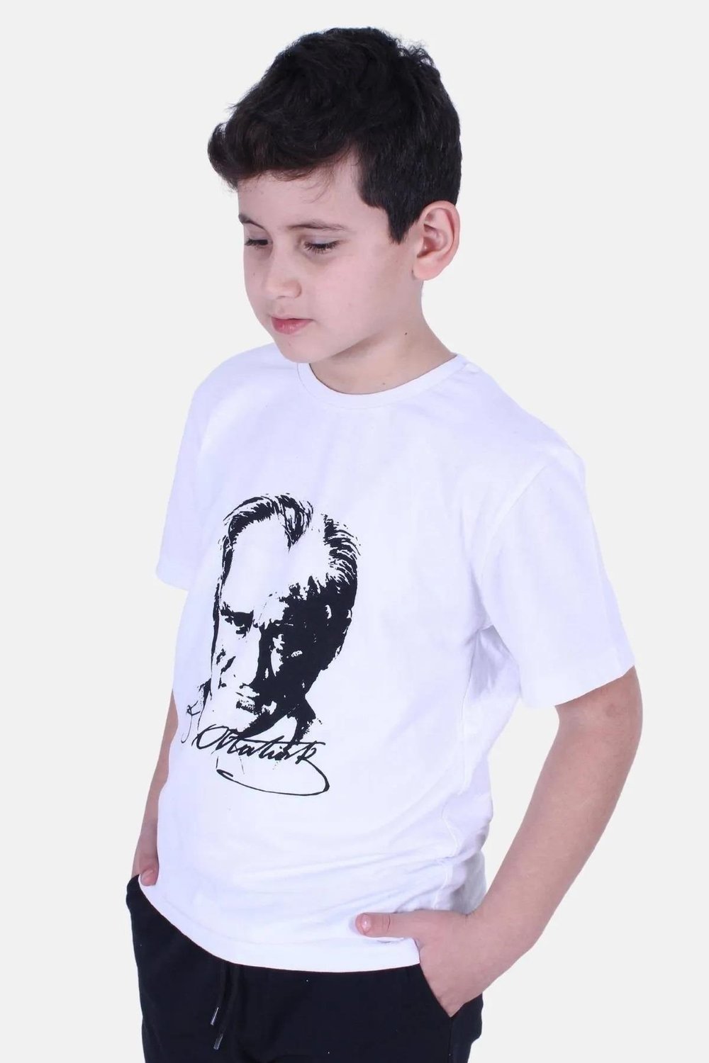 Atatürk Baskılı Atatürk Imzalı Unisex Çocuk T-shırt
