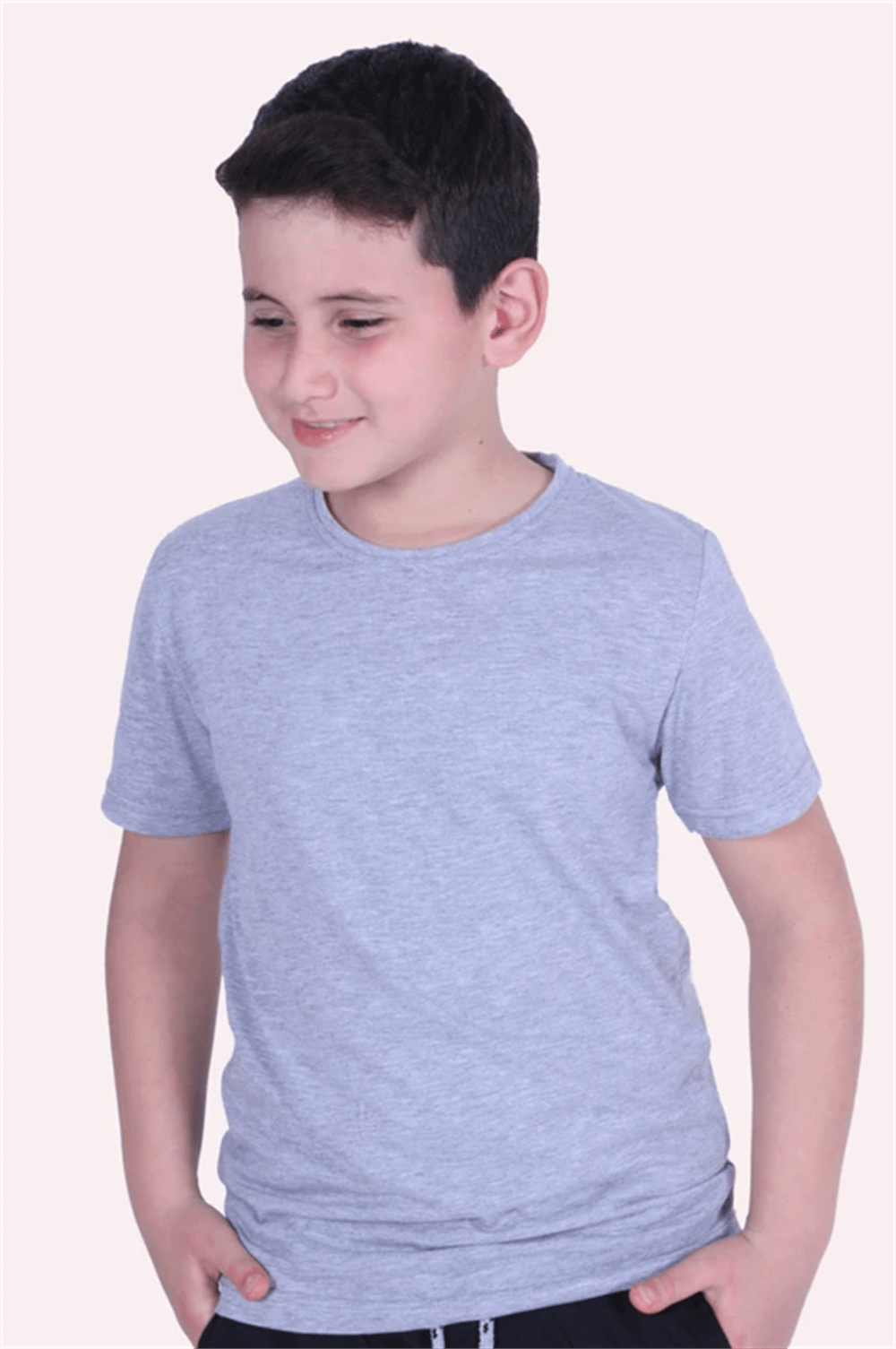 Basic Bisiklet Yaka %100 Pamuk Likralı Düz Unisex Çocuk T-shirt