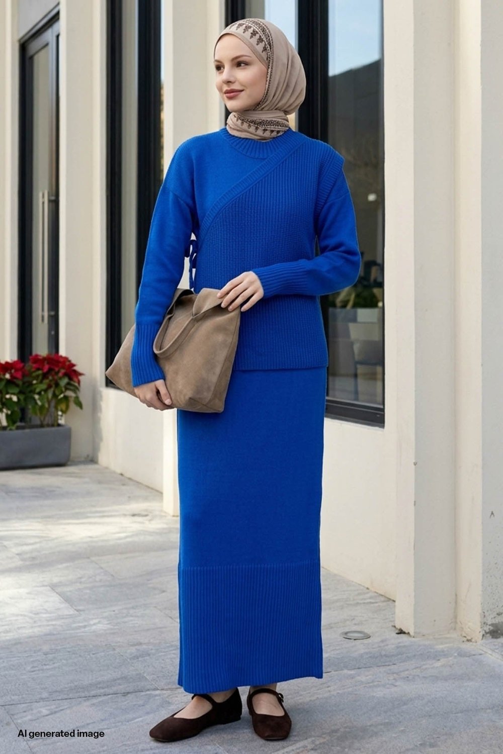 Cable Knit Sweater Dress - Cobalt Blue