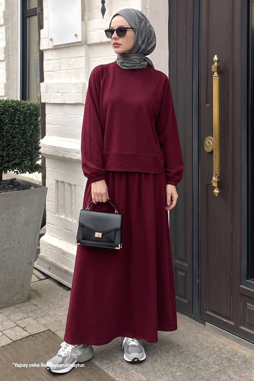Basic Biyeli Etekli Takım Bordo
