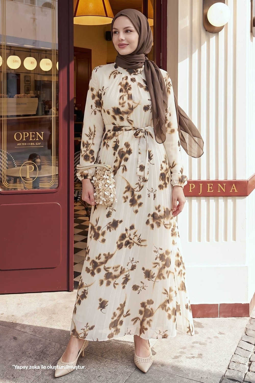 Batik Floral Brown Chiffon Dress