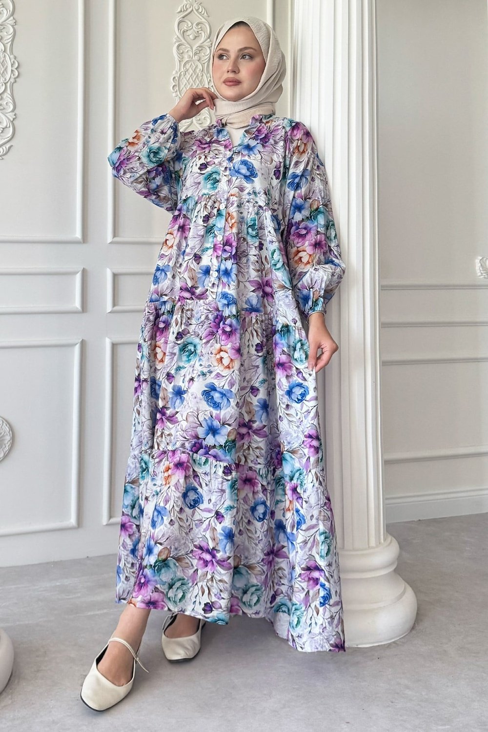 Begonya Çiçeği Lila Mango Elbise