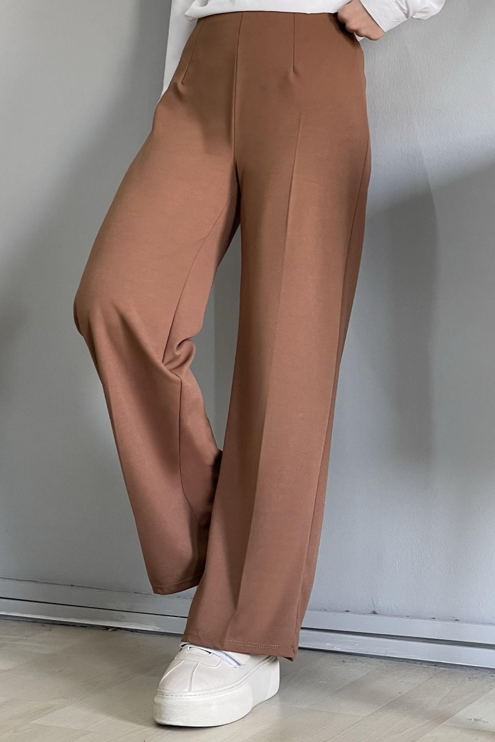 Bol Paça Beli Lastikli Pantolon - Taba