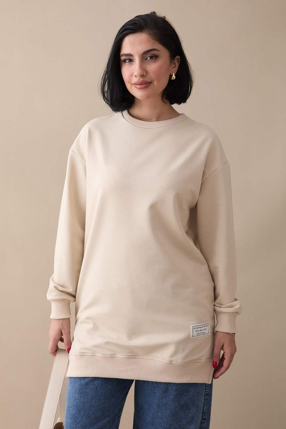Etiket Detay Basic Bej Tunik