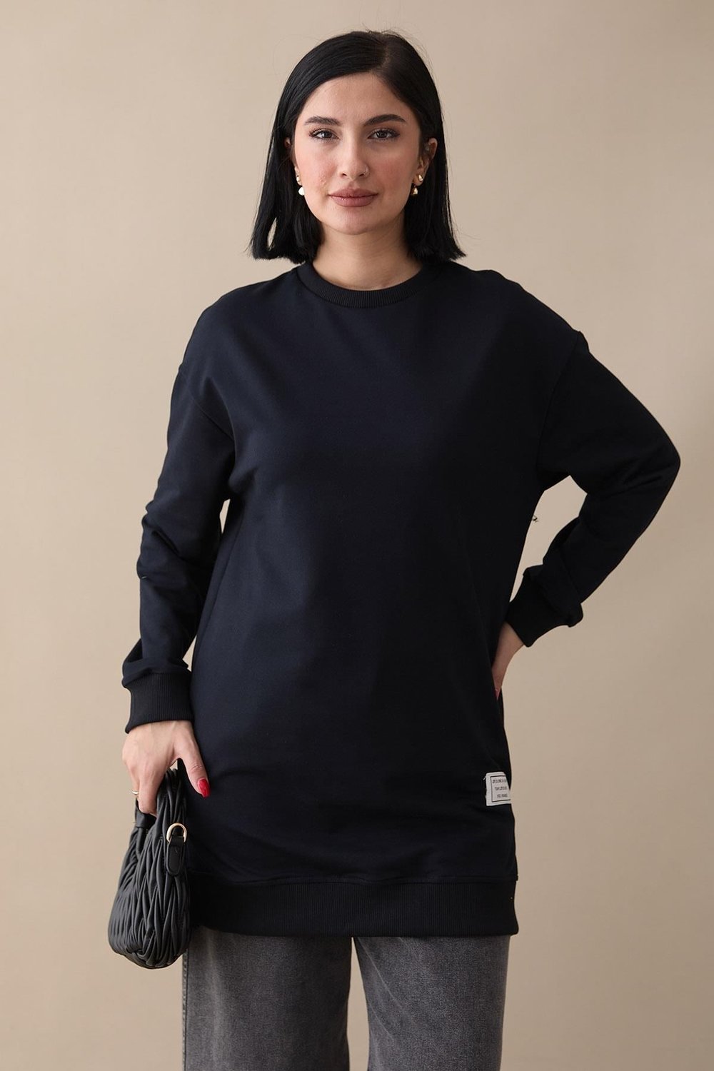 Etiket Detay Basic Lacivert Tunik