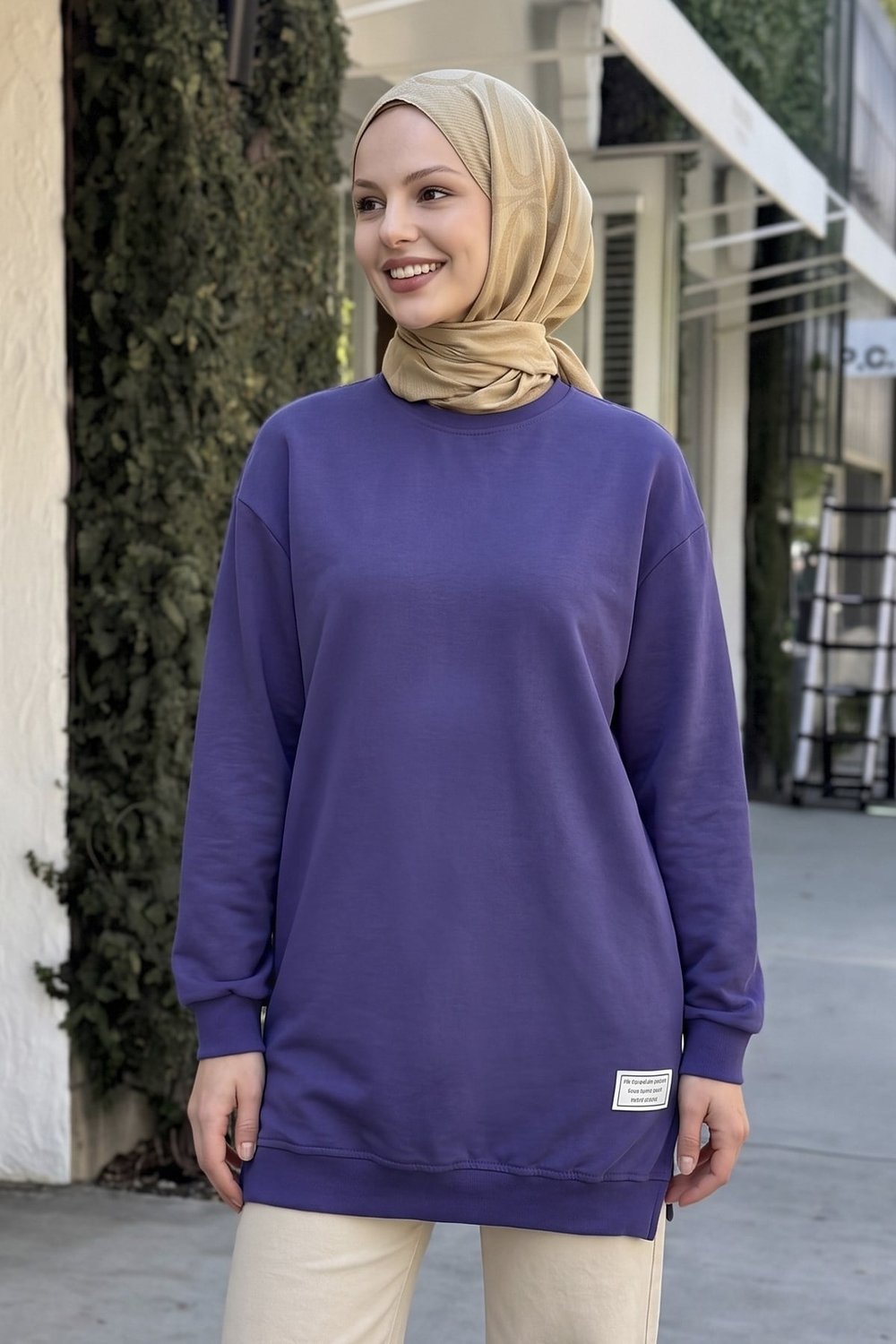 Etiket Detay Basic Mor Tunik