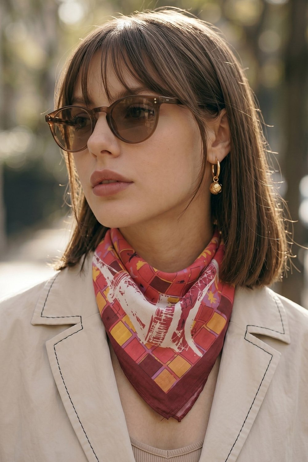 Eyfel Desenli Bordo-Pembe Bandana Fular 50x50