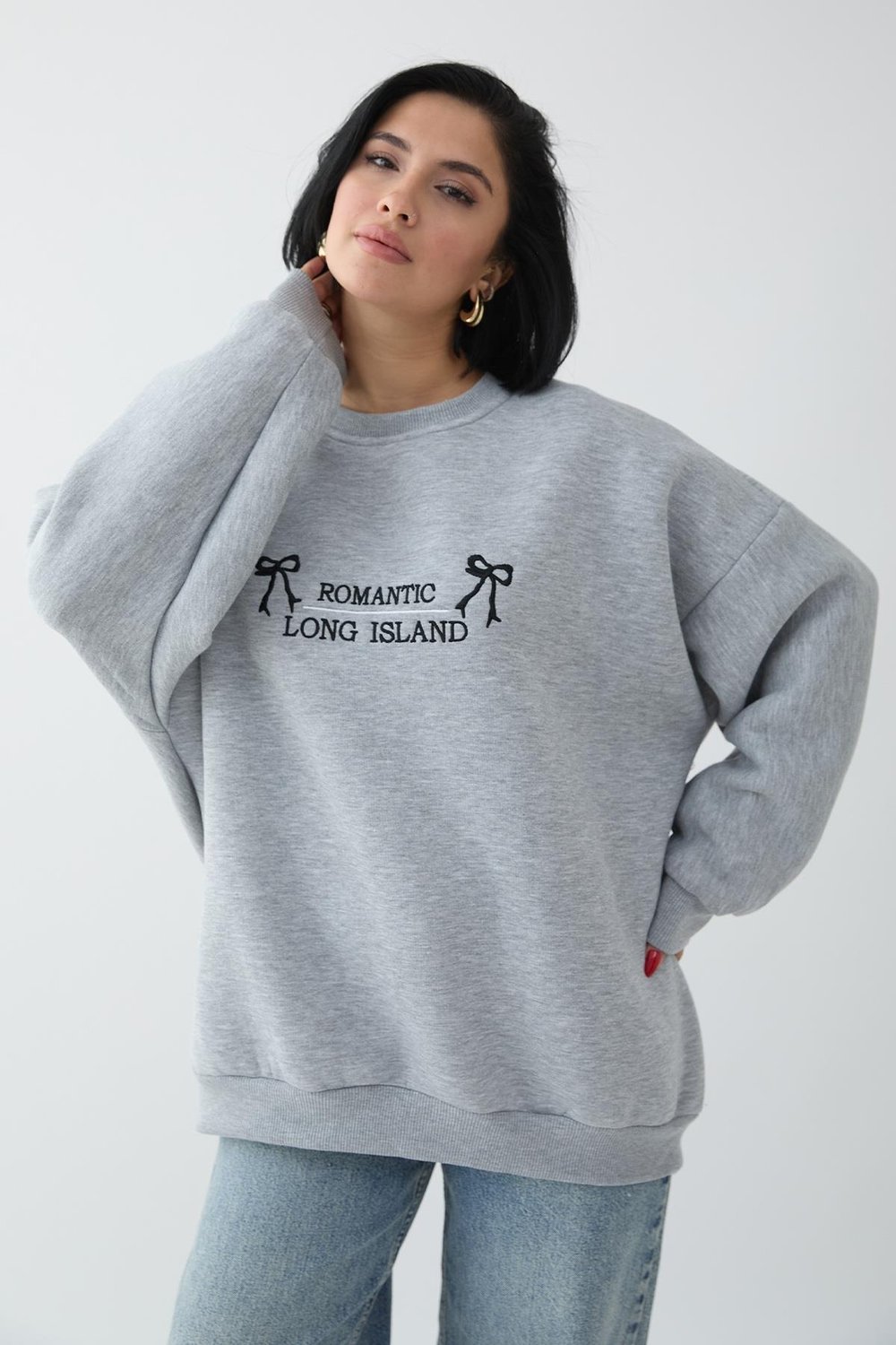 Fiyonk Yazı İşleme Gri Sweat