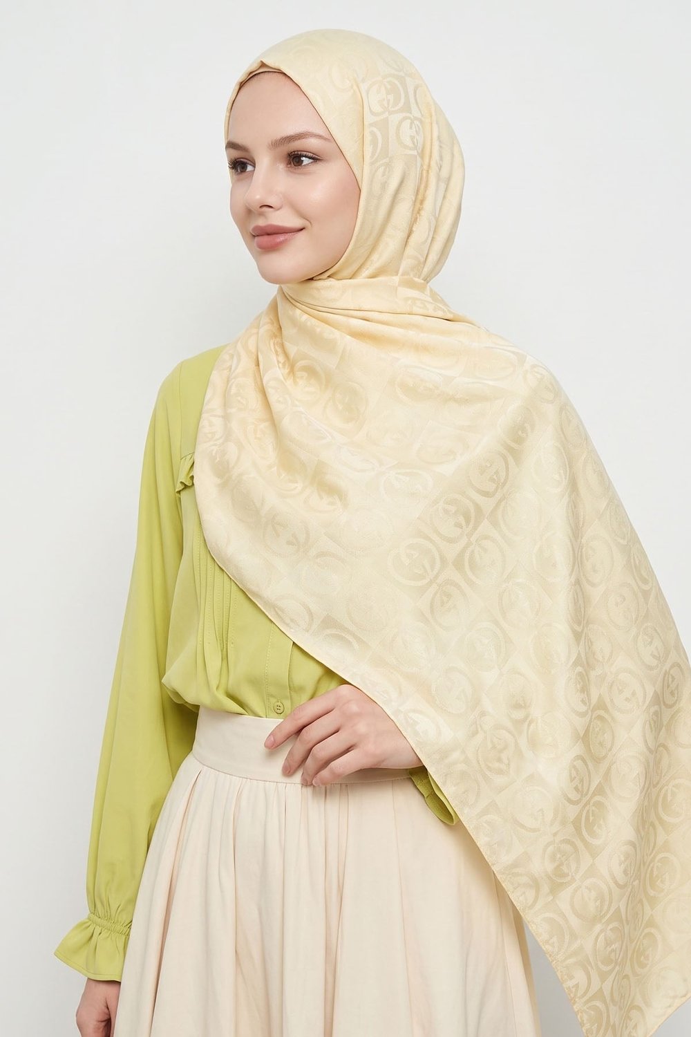 G Desen Sarı Jakarlı Pamuk Şal