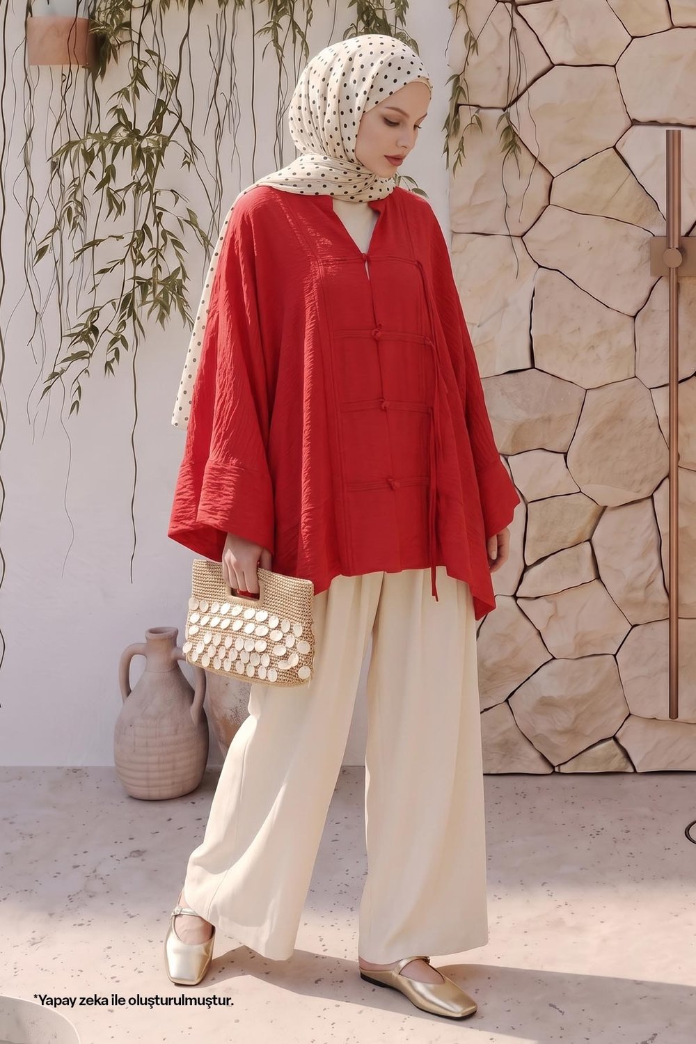 Geniş Kol Kırmızı Kimono