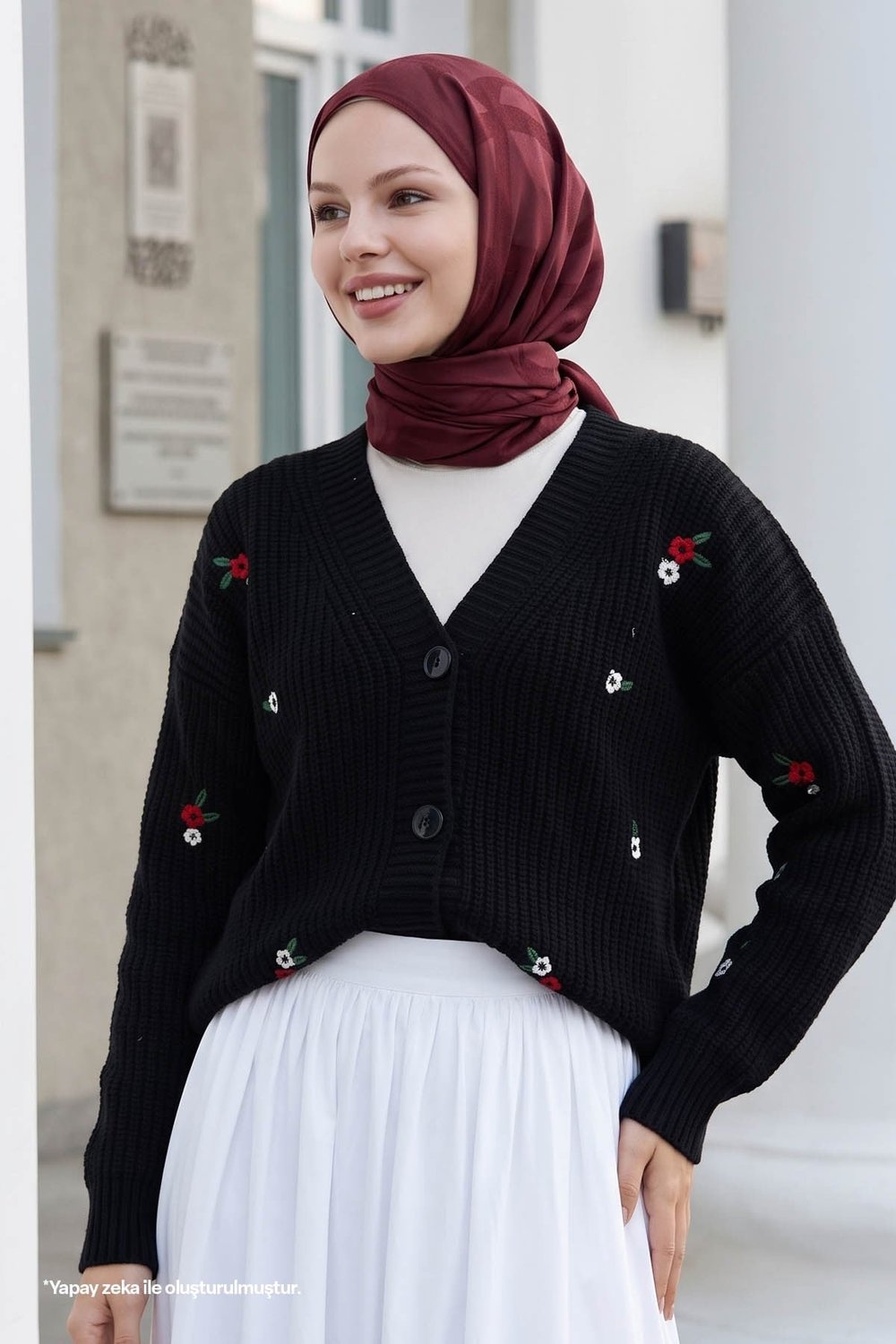 Helly Daisy-Embroidered Knit Cardigan - Black