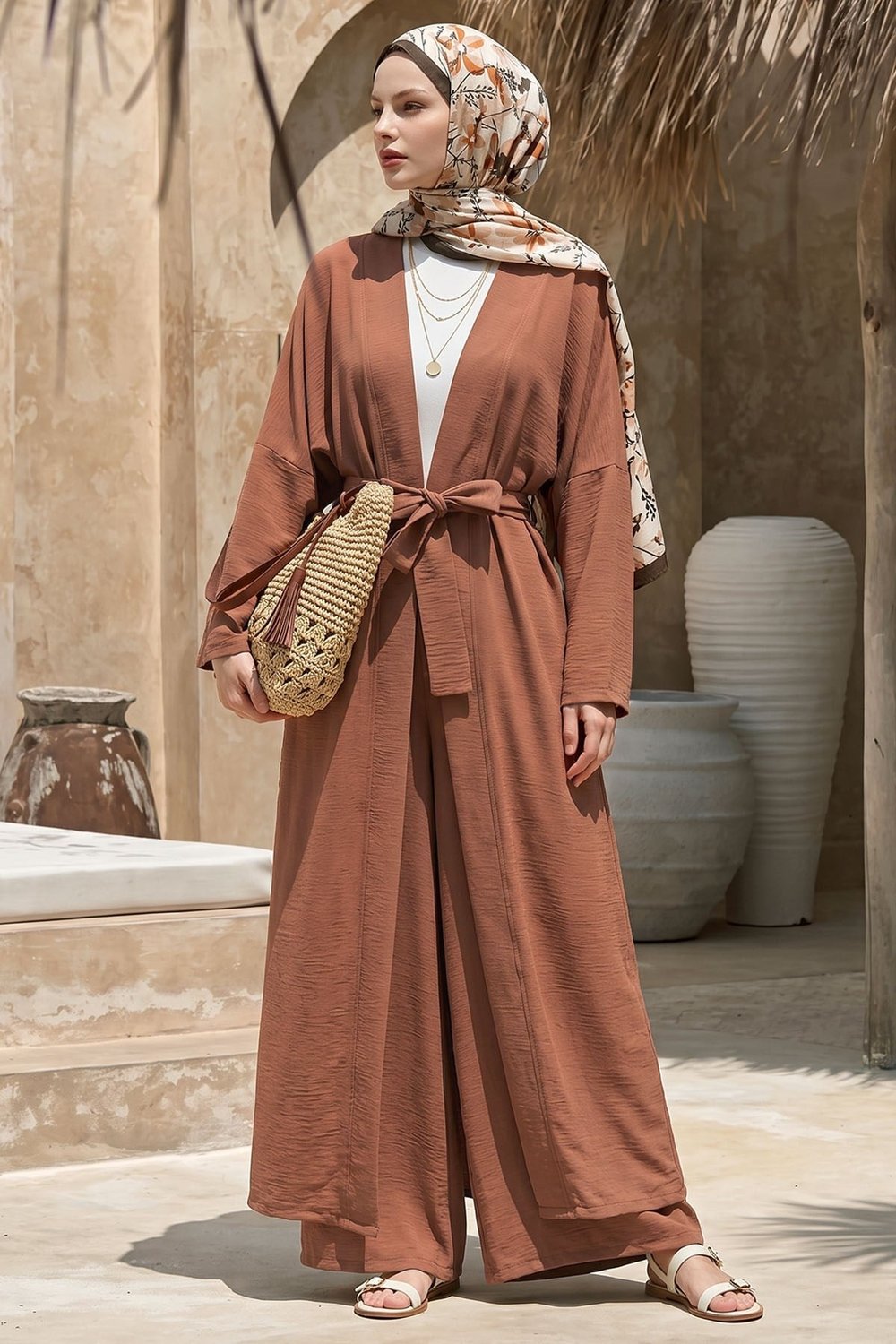 Kimono Pantolonlu Kiremit Takım