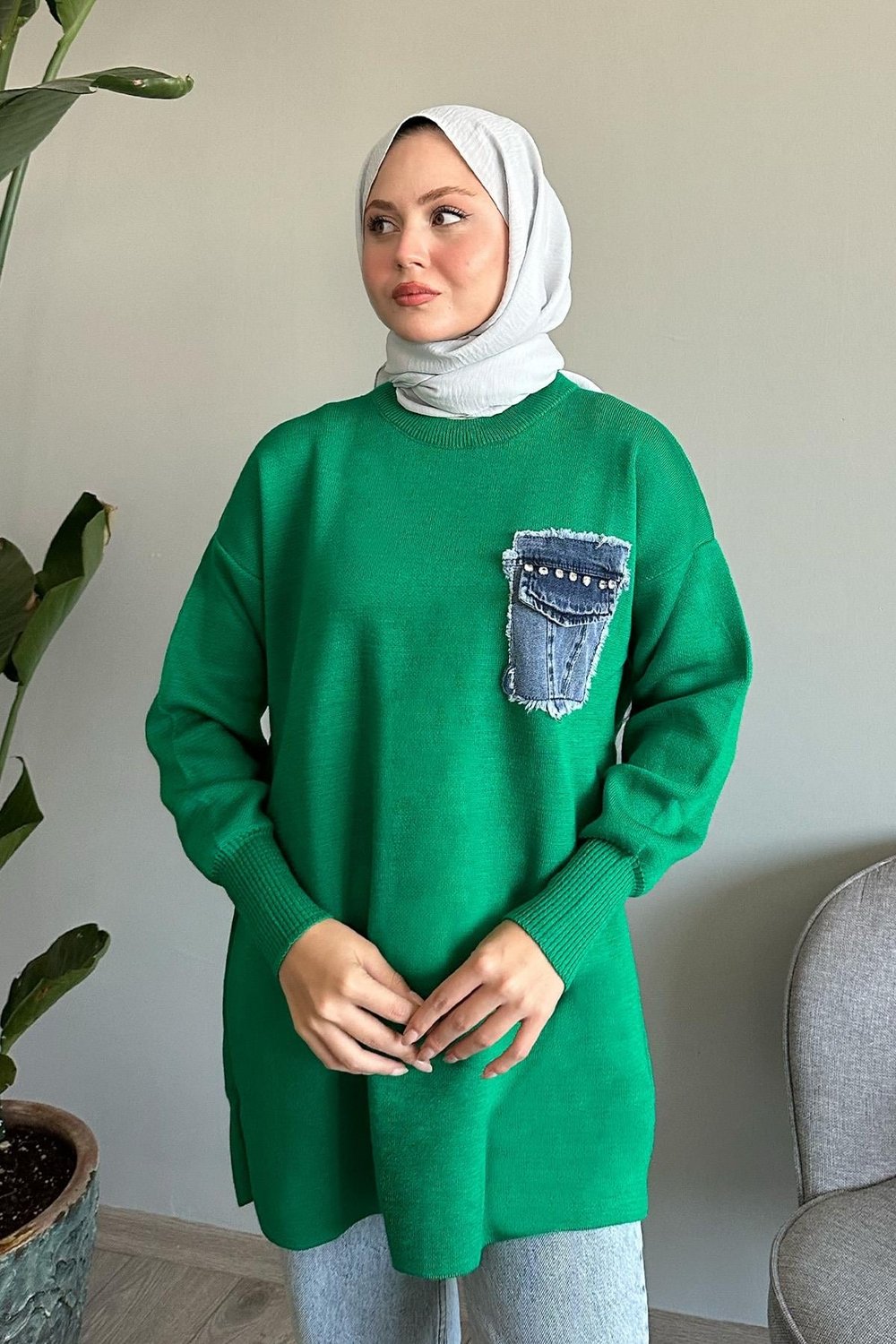 Kot Cepli Yeşil Triko Tunik