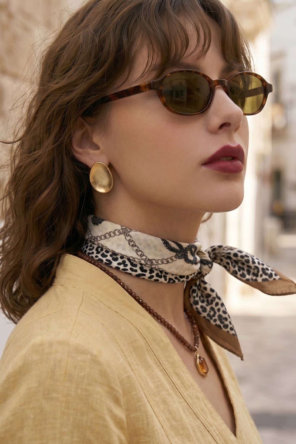Leopar Desenli Kahverengi Bandana Fular 50x50