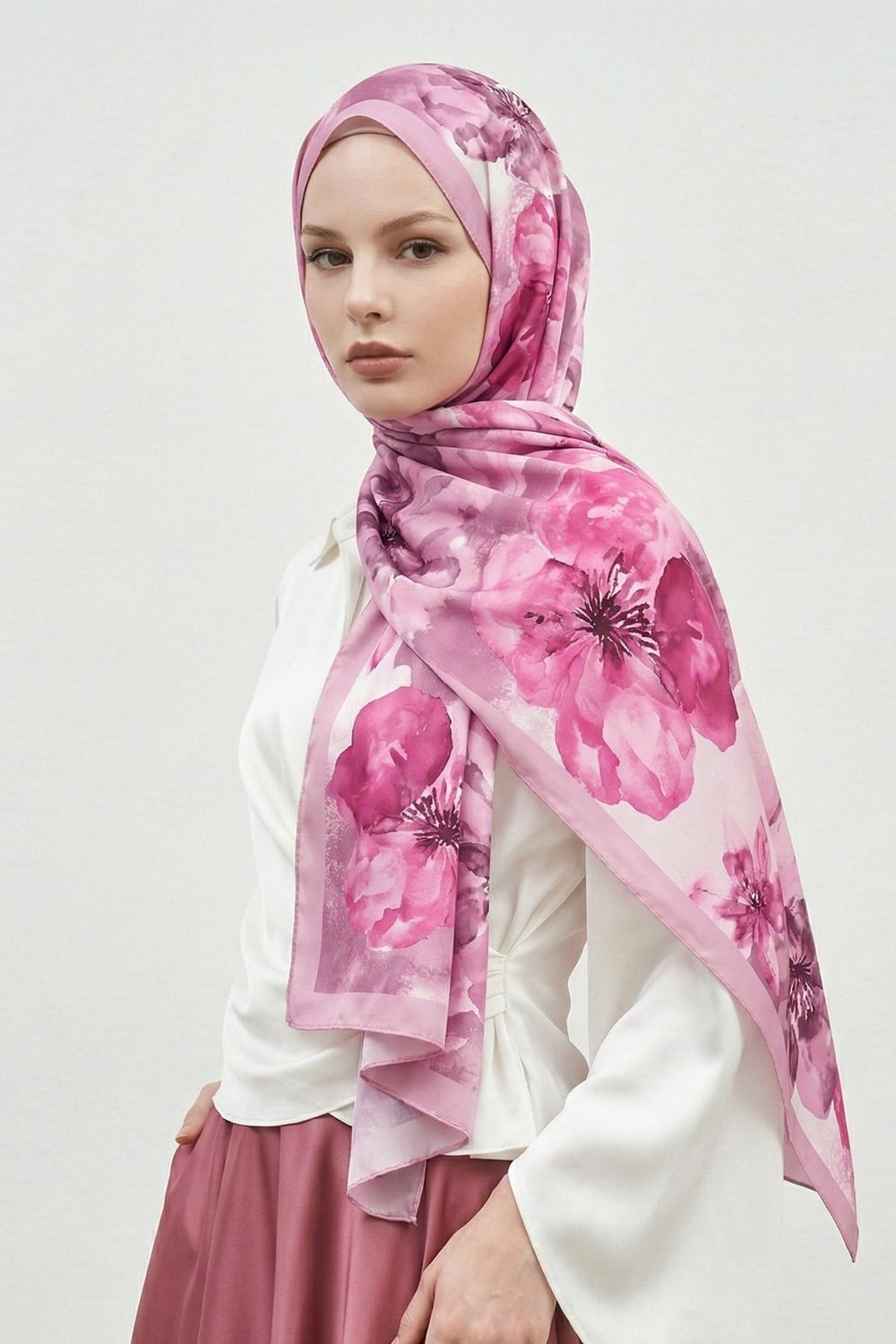 Manolya Desenli Pembe Soft Pamuk Şal