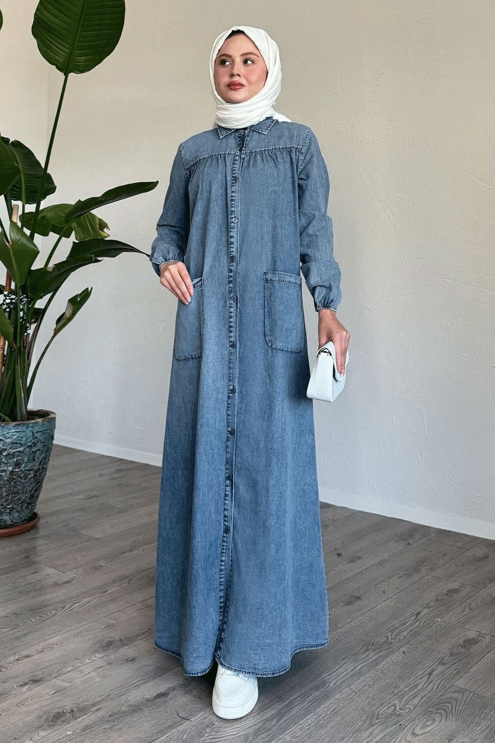 Mayra Yoke Pocketed Denim Dress - Ice Blue