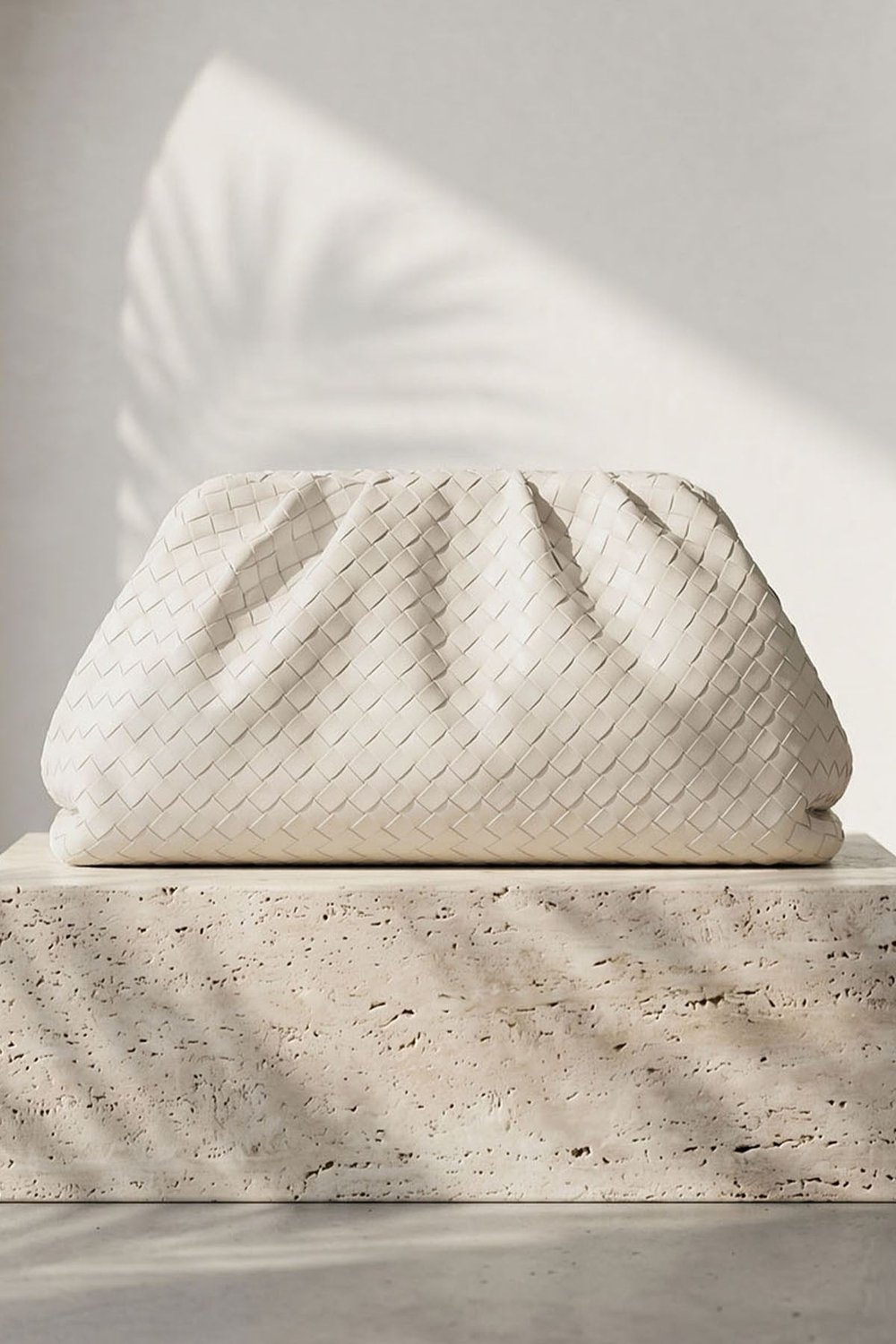 Örgü Desen Dokulu Krem Clutch Çanta